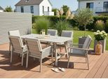 Garten-Essgruppe KONIFERA "Edessa", beige, beige, Aluminium, Sitzmöbel-Sets, bestehend aus 6 Sesseln mit Auflagen, 1 Tisch