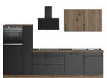Küchenzeile WIHO KÜCHEN "Elba", schwarz (küche: schwarz, korpus: halifax eichefarben braun, arbeitsplatte: halifax eichefarben braun), B:310cm T:60cm, Komplettküchen-Sets, Küchenzeile, wahlweise mit Hanseatic E-Geräten, Breite 310 cm, Topseller
