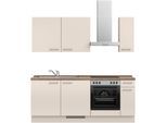 Küchenzeile NOBILIA "Laser I", NEU: individuell anpassbar mit gratis Profi-Beratung", beige (küche: natur, korpus: sandfarben, arbeitsplatte: eiche havanna nachbildung), B:210,3cm H:216,6cm T:60cm, Komplettküchen-Sets, Küchenzeile, vormontiert, 210 cm breit, optional mit verschiedenen E‑Geräte-Sets