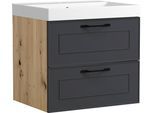 Waschtisch WELLTIME "CADIZ, Waschtisch", matt grau, B:60cm H:58,5cm T:46cm, Waschtische, Waschtisch, Landhausoptik, schwarze Akzente