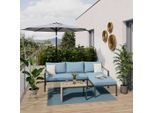 Beldano , Anthrazit, Hellblau , Holz, Metall, Textil , Akazie , massiv , Füllung: Polyester,Polyester , 219x142 cm , Bsci, FSC 100% , Gartenmöbel, Loungemöbel, Loungegarnituren