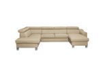 Livetastic , Beige , Textil, Leder , Echtleder , Rindleder , U-Form , 315x208 cm , Made in EU , Bettkasten erhältlich, Lederauswahl, Bettfunktion erhältlich, Rücken echt ,