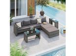 Beldano , Grau, Schwarz , Metall, Kunststoff, Glas, Textil , Füllung: Polyester,Polyester , L-Form , 192x192 cm , wetterfest, Tische mit Glasplatte , Gartenmöbel, Loungemöbel, Loungegarnituren