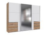 Mid.you , Weiß, Eichefarben , Glas, Holzwerkstoff , 5 Fächer , 6 Schublade(n) Schubladen , 300x216x65 cm , BQ - Bündnis für Qualität, Made in Germany, DIN EN ISO 9001 , umfangreiches Zubehör erhältlich, in verschiedenen Größen erhältlich, in verschiedenen Holzdekoren erhältlich, Schrankfront mit Spiegel ,