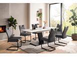 Essgruppe OTTO HOME "Altona", Esstisch ausziehbar plus 6 Stühle", weiß, anthrazit, anthrazit, schwarz, Microfaser, Synchron-Auszug, Sitzmöbel-Sets, Essgruppe, Säulentisch 140-180x90 cm, Stuhl mit Federkorb, 140 kg belastbar, Topseller