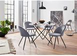 Essgruppe OTTO HOME "Emmajonas", grau (weiß, grau), Samtoptik, Sitzmöbel-Sets, Essgruppe, moderner runder Tisch in Marmoroptik