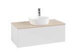 Villeroy und Boch Antao Waschtisch-Unterschrank K31053GF 100x36x50cm, Hahnloch, Waschbeckenplattenfarbe botticino, glossy white lacquer