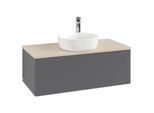 Villeroy und Boch Antao Waschtisch-Unterschrank K31153GK 100x36x50cm, Hahnloch, Waschbeckenplattenfarbe botticino, anthracite matt lacquer