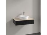 Villeroy und Boch Antao Waschtisch-Unterschrank K08153PD 80x19x50cm, Hahnloch, Waschbeckenplattenfarbe botticino, black matt lacquer