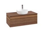 Villeroy und Boch Antao Waschtisch-Unterschrank L31052HM mit Beleuchtung, 100x36x50cm, Hahnloch, Waschbeckenplattenfarbe warm walnut, warm walnut