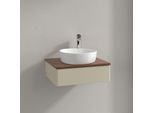 Villeroy und Boch Antao Waschtisch-Unterschrank K07052HJ 60x19x50cm, Hahnloch, Waschbeckenplattenfarbe warm walnut, silk grey matt lacquer