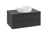Villeroy und Boch Antao Waschtisch-Unterschrank K19150PD 80x36x50cm, Hahnloch, Waschbeckenplattenfarbe Lack, black matt lacquer