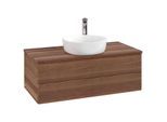 Villeroy und Boch Antao Waschtisch-Unterschrank K20152HM 100x36x50cm, Hahnloch, Waschbeckenplattenfarbe warm walnut, warm walnut