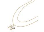 Kette mit Anhänger FOSSIL "Schmuck Geschenk Edelstahl Halskette Layering Blume Sutton", gelbgoldfarben, kristallweiß, perlmuttfarben, Halsketten, Damen, Edelstahl Perlen, L: 45,5 B: 1mm, Edelstahl, Perlen, mit Glasstein - mit Perlmutt, B:1mm