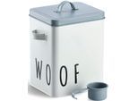 Vorratsdose ZELLER PRESENT "Woof", blau (weiß, blau), B:16,2cm H:25,8cm L:23,4cm, Metall, Lebensmittelaufbewahrungsbehälter, Vorratsdose, für Hundefutter