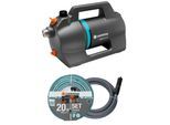 Gartenpumpe GARDENA "5200 Silent Set", anthrazit, Pumpen, Gartenpumpe, 20m 13mm(1/2")-Schlauch mit Armaturen und 3,5m Sauggarnitur 25mm(1")