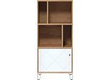 Stauraumregal HOME AFFAIRE "Tarragona", artisan eiche melamin, weiß matt, B:63cm H:136cm T:40cm, Holzwerkstoff, Regale, Stauraumregal, Regal mit 1 Tür & 4 offenen Fächern - (B/T/H) 63/40/136 cm