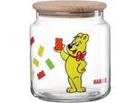 Vorratsglas RITZENHOFF & BREKER "HARIBO Allover, 1,1 Liter", transparent (bunt), H:13cm Ø:12cm, Glas, Massivholz, Silikon, Lebensmittelaufbewahrungsbehälter, Vorratsglas, Maße: 12 x 12 x 13 cm