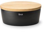 Brotkasten CONTINENTA, schwarz, B:23cm H:15,5cm L:36cm, Keramik, Lebensmittelaufbewahrungsbehälter, Brotkasten, Brottopf, mit Holzdeckel, auch als Brotschneidbrett nutzbar