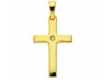 Kreuzkette ADELIA´S "Halskette - Kreuzkette mit Kreuz Anhänger mit Zirkonia aus 585", gold, Halsketten, Damen, Gelbgold 585 Gold, Gelbgold 585, Gold, Kreuzkette, Schmuckset mit bis 45 cm stufenlos verstellbarer 925 Silber Halskette