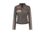 Dames Vintage Bruine Leren Biker Racing Badges Jas - Agadir