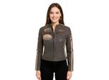 Dames vintage bruine leren bikerjack met racebadges - Dalby