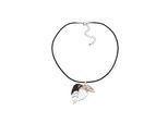 Steuer Modeschmuck Anhänger mit Kette Metall Blatt 3-farbig Lederband schwarz 45,5+7,0cm