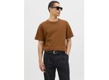 Rundhalsshirt JACK & JONES "JJEAUSTIN TEE SS NOOS", Herren, Gr. M, braun (monks robe), Single Jersey, Obermaterial: 98% Polyester, 2% Elasthan, unifarben, relaxed fit normal, Rundhals, Shirts Rundhalsshirt, Materialmix, relaxed fit