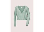 Strickjacke MADELEINE "Strickjacke Kurze Bolerojacke mit Glitzer", Damen, Gr. 48, silber (hellsalbeigrün, silberfarben), Obermaterial: 28% Alpaka WP. 28% Wolle WO. 24% Polyamid PA. 15% Polyester PES. 5% Elasthan EL., Modern, normal, V-Ausschnitt, Strickjacken Strickjacke