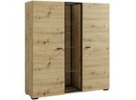 Highboard BYLIVING "FRAME", braun (artisan eiche (eiche, optik)), B:120cm H:131cm T:38cm, Glas, Holzwerkstoff, Stahl, Sideboards, Highboard, Artisan Eiche, 9 Fächer, offene Fächer mit Glasböden im Metallrahmen
