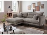 Ecksofa HOME AFFAIRE "Lazio modern und bequem, schmale Armlehnen, tolle Detailverarbeitung", grau (grau, braun), B:255cm H:94cm T:180cm, 93% Polyester, 7% Polyamid, Sofas, Ecksofa, zwei verschiedene Fußfarben wählbar