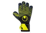 Torwarthandschuhe UHLSPORT "Torwarthandschuhe Prediction Soft Pro", Herren, Gr. 7.5, blau (marine, weiß, fluo gelb), Obermaterial: 81% Gummi rubber. 13% Polyester PES. 6% Nylon NY., Handschuhe Torwarthandschuhe