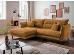 Ecksofa HOME AFFAIRE "Lazio modern und bequem, schmale Armlehnen, tolle Detailverarbeitung", gold, B:255cm H:94cm T:180cm, 93% Polyester, 7% Polyamid, Sofas, Ecksofa, zwei verschiedene Fußfarben wählbar