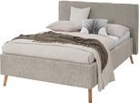 Polsterbett MEISE.MÖBEL "Riva", beige (greige, greige), B:165cm L:216cm, Betten, Polsterbett, mit eichefarbigen Holzfüßen, wahlweise mit Bettkasten und Lattenrost