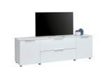 Voleo Lowboard, Weiß Hochglanz, Kunststoff, 2 Fächer, 2 Schublade(n) Schubladen, 181x54x40 cm, Beimöbel erhältlich, stehend, Wohnzimmer, Wohnwände, Lowboards, Lowboards stehend