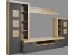 Wohnwand HOME AFFAIRE "Ghent", anthrazit mit eiche, B:331cm H:206cm T:52cm, Glas, Holzwerkstoff, Kunststoff, Kastenmöbel-Sets, Wohnwand, Mit Hirnholzapplikationen - Aufgebaut (B/T/H): 331/52/206 cm
