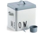 Vorratsdose ZELLER PRESENT "Meow", blau (weiß, blau), B:16,2cm H:21cm L:23,4cm, Metall, Lebensmittelaufbewahrungsbehälter, Vorratsdose, für Katzenfutter