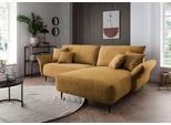 Ecksofa HOME AFFAIRE "Lazio modern und bequem, schmale Armlehnen, tolle Detailverarbeitung", gold (silber, zierkissen silber), B:255cm H:94cm T:178cm, 93% Polyester, 7% Polyamid, Sofas, Ecksofa, zwei verschiedene Fußfarben wählbar