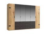 Mid.you , Graphitfarben, Silberfarben, Eichefarben , Holzwerkstoff , 4 Fächer , 6 Schublade(n) Schubladen , 300x216x58 cm , BQ - Bündnis für Qualität, Made in Germany, DIN EN ISO 9001 , in verschiedenen Größen erhältlich, Schrankfront mit Spiegel , Schlafzimmer, Kleiderschränke, Drehtürenschränke
