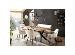 Mid.you , Creme, Naturfarben , Holz, Metall, Textil , Akazie , massiv , Raute , 100x76.5x200 cm , Esszimmer, Essgruppen