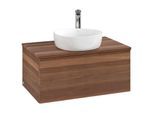 Villeroy und Boch Antao Waschtisch-Unterschrank L30152HM mit Beleuchtung mit Struktur, 80x36x50cm, Hahnloch, Waschbeckenplattenfarbe warm walnut, warm walnut