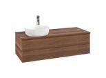 Villeroy und Boch Antao Waschtisch-Unterschrank L22152HM mit Beleuchtung mit Struktur 120x36x50cm, Hahnloch, Waschbeckenplattenfarbe warm walnut, warm walnut