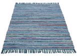 Teppich CARPETFINE "Kelim Chindi, Wendeteppich", blau, B:160cm H:6mm L:230cm, Baumwolle, Polyester, Teppiche, Teppich, handgewebt, Fleckerlteppich mit Fransen, auch vielen in Läufergrößen