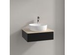 Villeroy und Boch Antao Waschtisch-Unterschrank K07153PD 60x19x50cm, Hahnloch, Waschbeckenplattenfarbe botticino, black matt lacquer