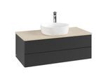 Villeroy und Boch Antao Waschtisch-Unterschrank K20153PD 100x36x50cm, Hahnloch, Waschbeckenplattenfarbe botticino, black matt lacquer