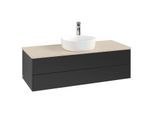 Villeroy und Boch Antao Waschtisch-Unterschrank K21053PD 120x36x50cm, Hahnloch, Waschbeckenplattenfarbe botticino, black matt lacquer