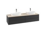 Villeroy und Boch Antao Waschtisch-Unterschrank K28153PD 160x36x50cm, Hahnloch, Waschbeckenplattenfarbe botticino, black matt lacquer