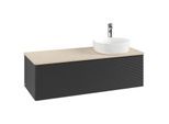 Villeroy und Boch Antao Waschtisch-Unterschrank K34153PD 120x36x50cm, Hahnloch, Waschbeckenplattenfarbe botticino, black matt lacquer
