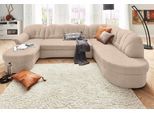 Wohnlandschaft DOMO COLLECTION "ELVA 293x180x84 cm, elegante Rückensteppung, U-Form", beige (natur), B:293cm H:84cm T:180cm, (geprägte) Luxus-Microfaser (100% Polyester);Kunstleder SOFTLUX / Struktur (100% Polyester);Microfaser PRIMABELLE (100% Polyester), Sofas, Wohnlandschaft, whlw. mit Bettfunktion und Federkern