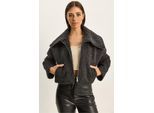 Textuurrijke Pluche Bomber met Ritsluiting